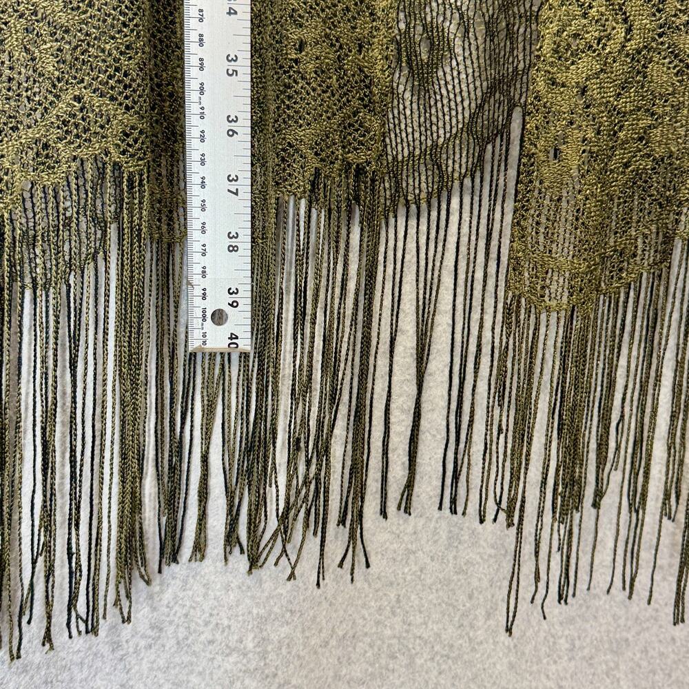 Boho Olive Green Open Knit Fringe Kimono Cardigan Cover Up Duster Crochet Top - Picture 8 of 9